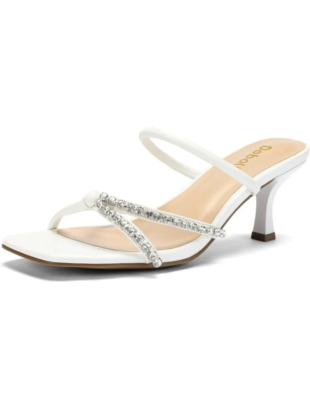 Women's White Summer Comfortable Open Toe Strappy Slides Kitten Heeled Sandals